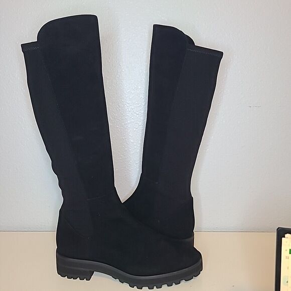STUART WEITZMAN boots Lift Knee black suede Pull-on 5050 Stretch sz 9.5 new - Picture 2 of 11